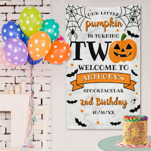 Little Pumpkin Turning Two Halloween 2nd Birthday Banner