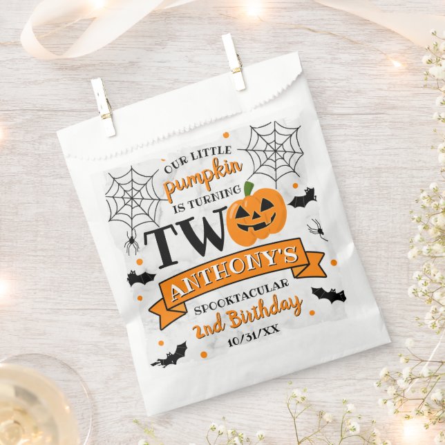 Little Pumpkin Turning Two Halloween 2nd Birthday Favour Bags (Clipped)