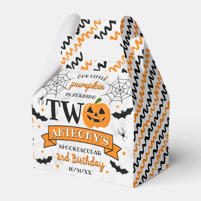 Little Pumpkin Turning Two Halloween 2nd Birthday Favour Box (Front Side)