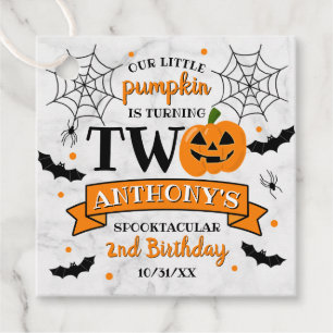 Little Pumpkin Turning Two Halloween 2nd Birthday Favour Tags