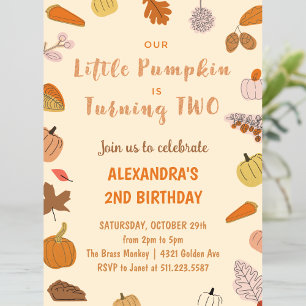Little Pumpkin Turning two Halloween 2nd Birthday Invitation