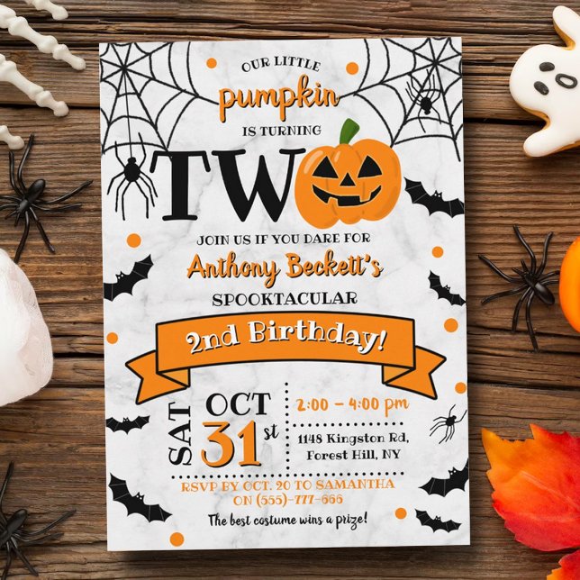 Little Pumpkin Turning Two Halloween 2nd Birthday Invitation (Creator Uploaded)