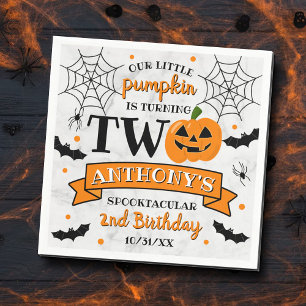Little Pumpkin Turning Two Halloween 2nd Birthday Napkin