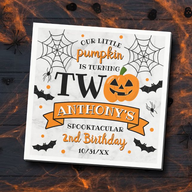 Little Pumpkin Turning Two Halloween 2nd Birthday Napkin (Creator Uploaded)