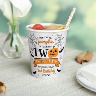 Little Pumpkin Turning Two Halloween 2nd Birthday Paper Cups