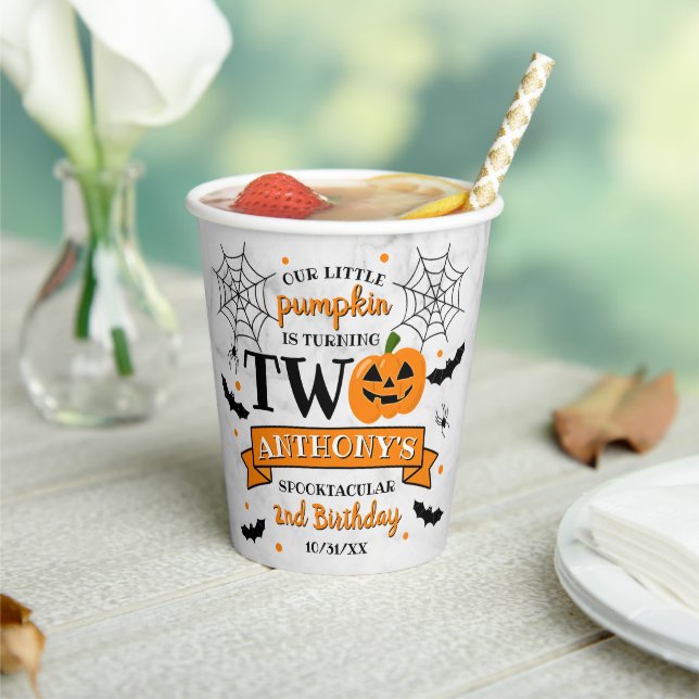 Little Pumpkin Turning Two Halloween 2nd Birthday Paper Cups (Insitu)