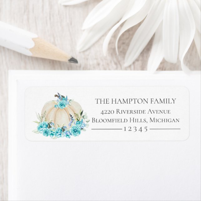 Little Pumpkin Turquoise Floral Return Address (Insitu)