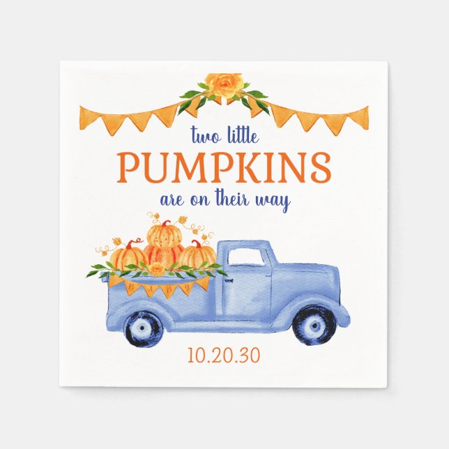 Little Pumpkin Twin Boy Baby Shower Napkins (Front)