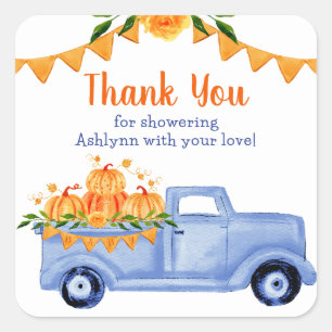 Little Pumpkin Twin Boy Baby Shower Thank You Square Sticker