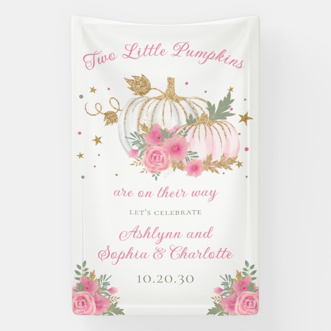 Little Pumpkin Twin Girl Baby Shower  Banner (Vertical)