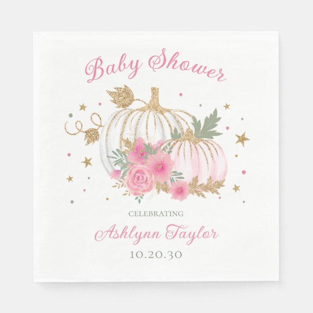 Little Pumpkin Twin Girl Baby Shower Napkin (Front)