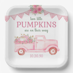 Little Pumpkin Twin Girl Baby Shower Paper Plate