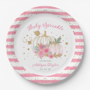 Little Pumpkin Twin Girl Baby Sprinkle Paper Plate