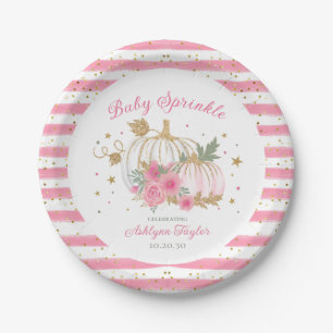 Little Pumpkin Twin Girl Baby Sprinkle Paper Plate