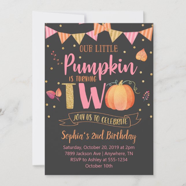 Little Pumpkin TWO 2nd Birthday Invitation (Front)