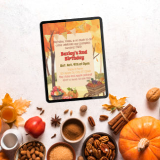 Little Pumpkin Two, Fall Watercolor Birthday Invitation