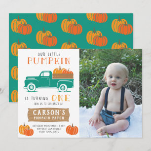 Little Pumpkin Vintage Truck Boy's First Birthday Invitation