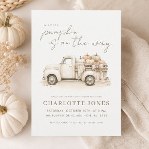 Little Pumpkin Vintage Truck Fall Baby Shower Invitation