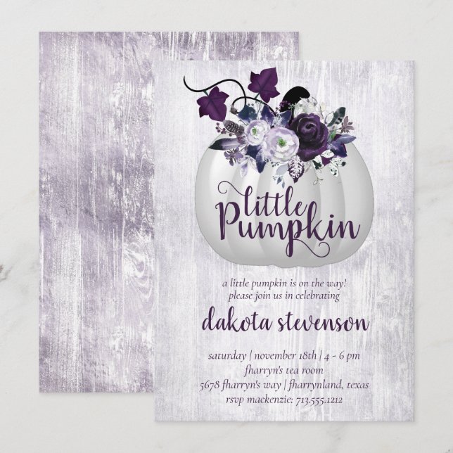 Little Pumpkin | Violet Purple Rustic Baby Shower Invitation (Front/Back)