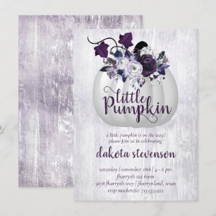 Little Pumpkin Violet Purple Rustic Baby Shower Invitation