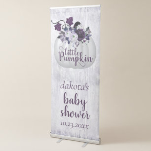 Little Pumpkin Violet Purple Rustic Baby Shower Retractable Banner