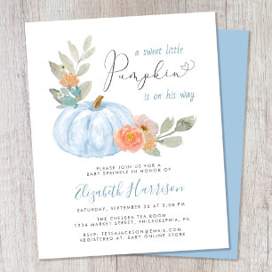 Little Pumpkin Watercolor Baby Boy Sprinkle Invite