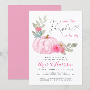 Little Pumpkin Watercolor Baby Girl Shower Invitation