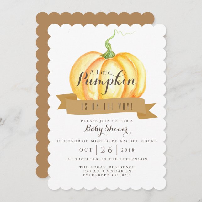 Little Pumpkin | Watercolor | Baby Shower Invite (Front/Back)