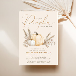 Little Pumpkin Watercolor Boho Baby Shower Invitation