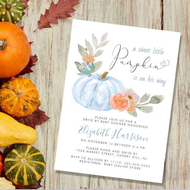 Little Pumpkin Watercolor Boy Drive By Baby Shower Invitation (Creator Uploaded)