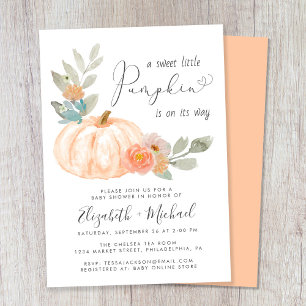 Little Pumpkin Watercolor Couples Baby Shower Invitation