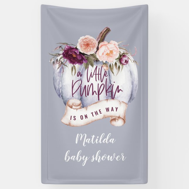 Little pumpkin watercolor fall baby shower party banner (Vertical)