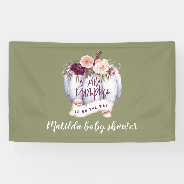 Little pumpkin watercolor fall baby shower party banner (Horizontal)
