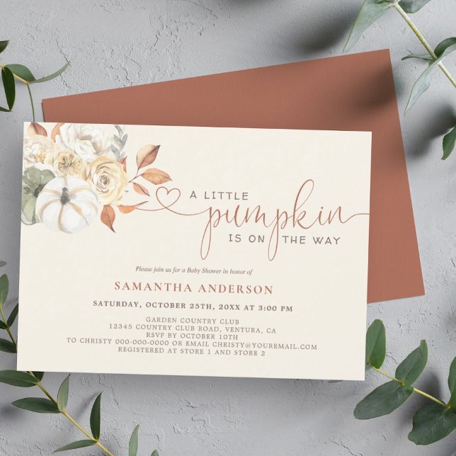 Little Pumpkin Watercolor Fall Floral Baby Shower Invitation (A pumpkin baby shower invite is a delightful way to incorporate the fall season to celebrate.)