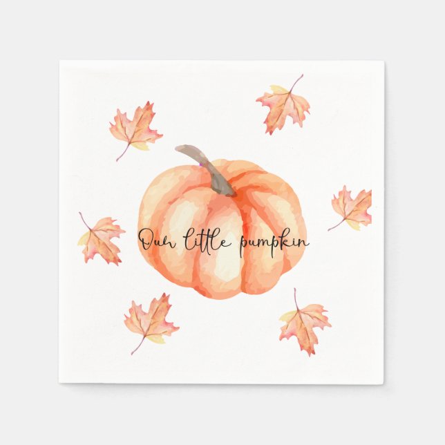 Little Pumpkin Watercolor Fall Leaves Napkin (Front)