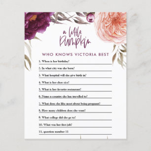 Little pumpkin watercolor floral baby shower game flyer