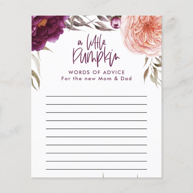 Little pumpkin watercolor floral baby shower game  flyer (Front)
