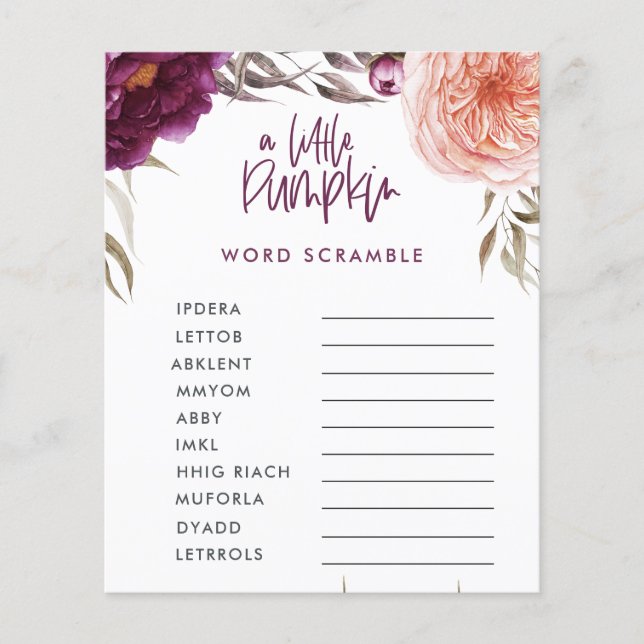 Little pumpkin watercolor floral baby shower game  flyer (Front)
