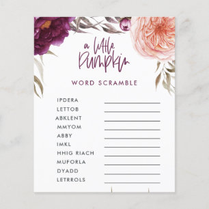 Little pumpkin watercolor floral baby shower game flyer