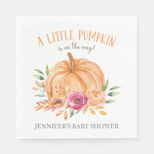 Little Pumpkin Watercolor Floral Baby Shower Napkin