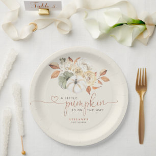 Little Pumpkin Watercolor Floral Baby Shower Paper Plate