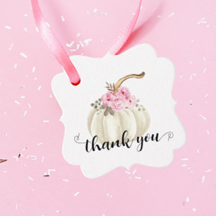 Little Pumpkin Watercolor Floral Birthday Thanks Favour Tags