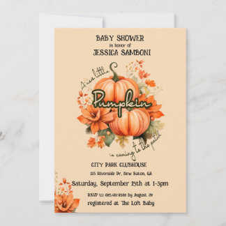 Little Pumpkin Watercolor Floral Ivory Baby Shower Invitation