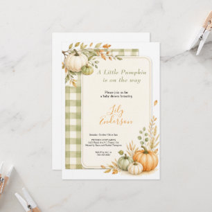 little pumpkin watercolor green gingham babyshower invitation