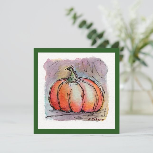 Little Pumpkin Watercolor Greeting Card (Standing Front)