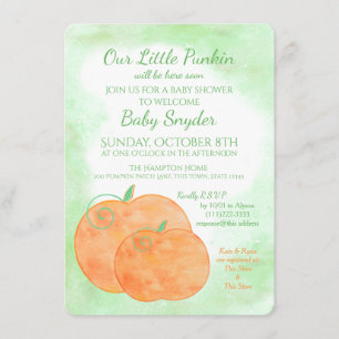 Little Pumpkin Watercolor Halloween Baby Shower Invitation