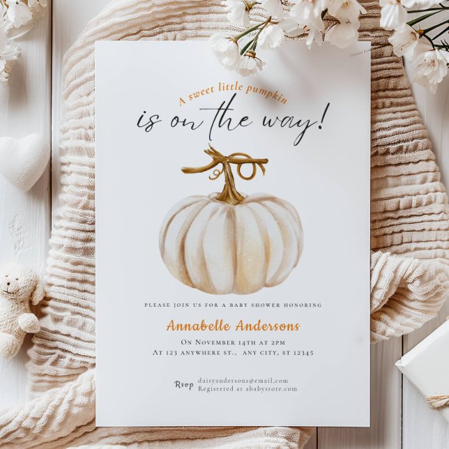 Little Pumpkin watercolor Neutral Baby shower Invitation (Creator Uploaded)