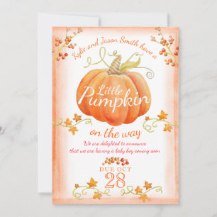 Little pumpkin watercolor pregnancy announcement