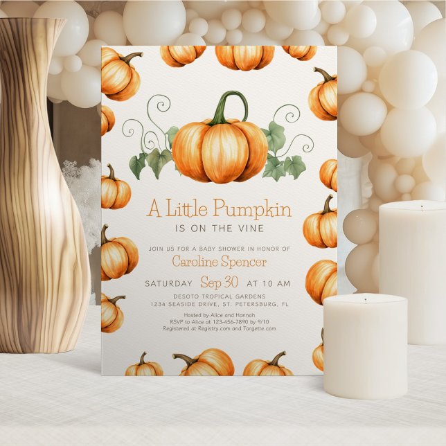 Little Pumpkin Whimsical Baby Shower Invitation (Creator Uploaded)