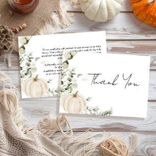 Little Pumpkin White Fall Baby Shower Thank You Card